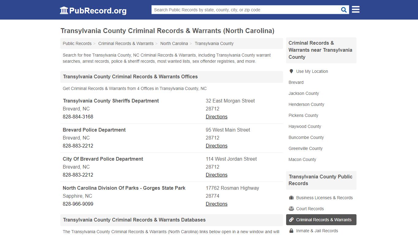 Transylvania County Criminal Records & Warrants (North Carolina)